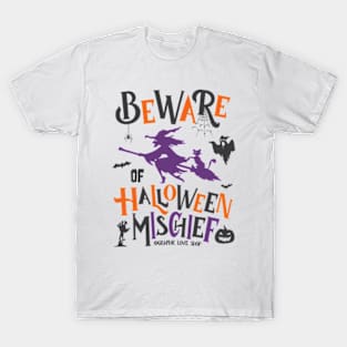 Beware of Halloween Mischief, Purple, Orange Black © GraphicLoveShop T-Shirt